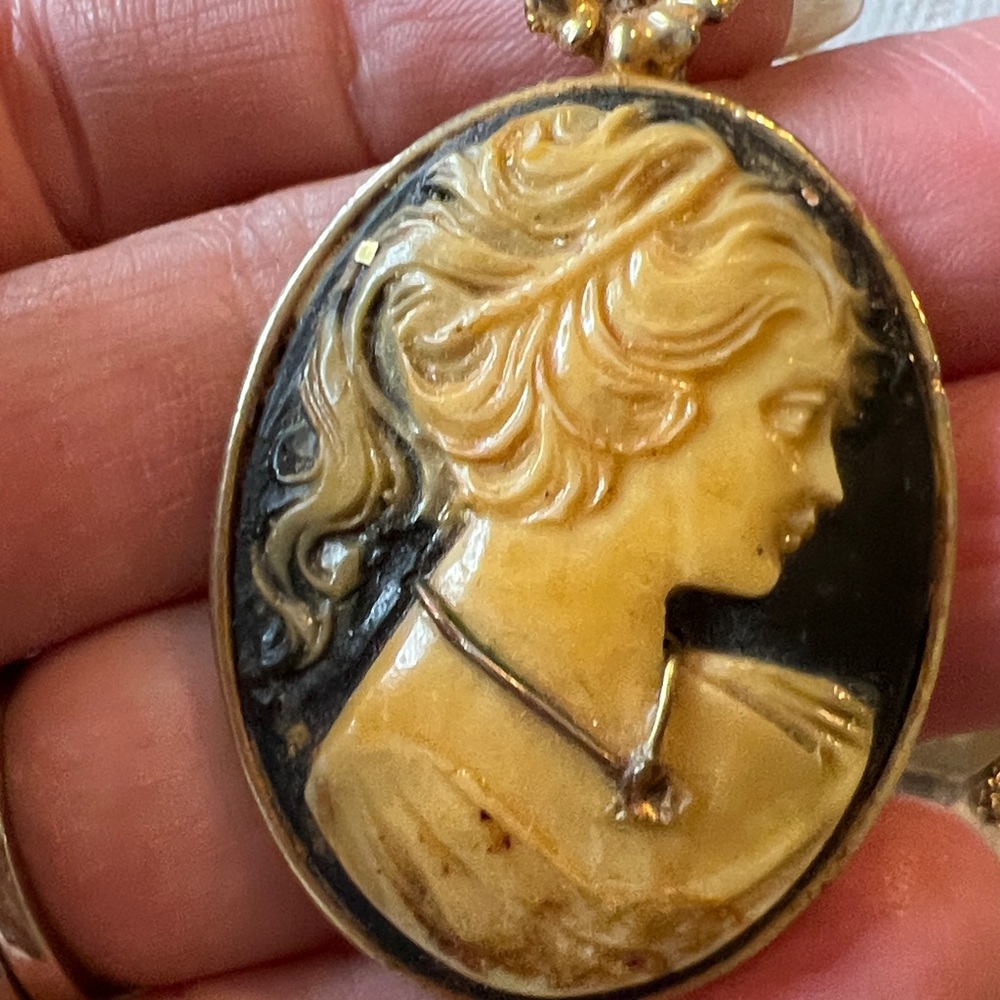 Lot Vintage Costume Cameo Avon Serena rose mirror reverse painted brooch pendant - Picture 12 of 13